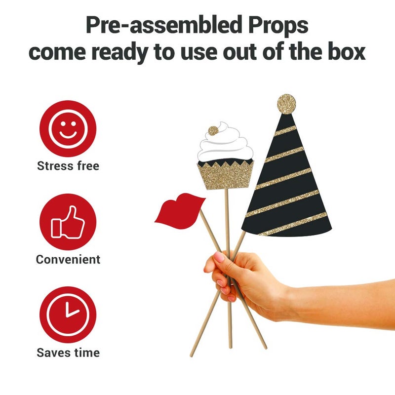 Perfect Occasion Fully Assembled 30th Birthday Photo Booth Props - Set of 30 - Black & Gold Selfie Signs - 30th Party Supplies & Decorations - Cute Bday Designs with Real Glitter - Did We Mention No DIY - Image 2